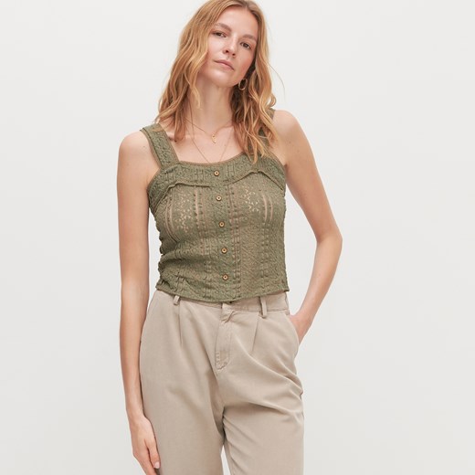 Reserved - Koronkowy top - Khaki Reserved XS okazyjna cena Reserved