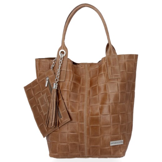 Modna Torebka Skórzana Shopper Bag XL renomowanej firmy Vittoria Gotti Ziemista (kolory) Vittoria Gotti wyprzedaż torbs.pl
