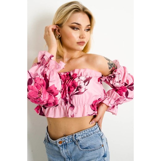 RÓŻOWA HISZPANKA CROP TOP W KWIATY Olika uniwersalny olika.com.pl