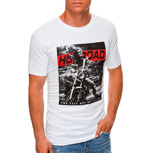 T-shirt męski biały Edoti.com z krótkim rękawem 