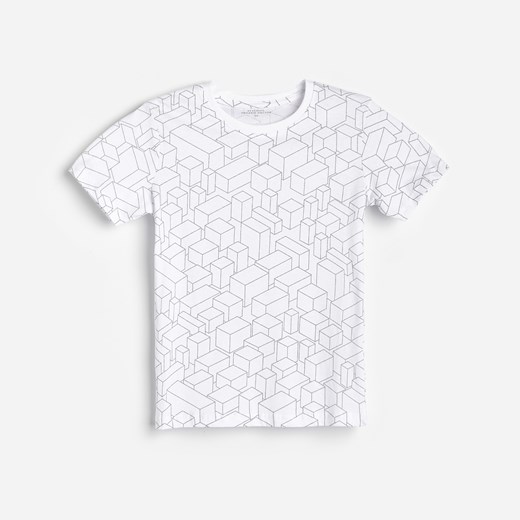 Reserved - Bawełniany t-shirt ze wzorem - Biały Reserved 146 wyprzedaż Reserved