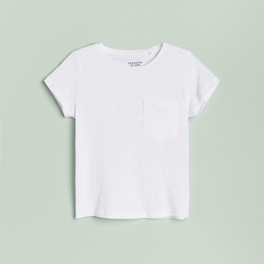 Reserved - Bawełniany T-shirt z kieszonką - Biały Reserved 122 Reserved