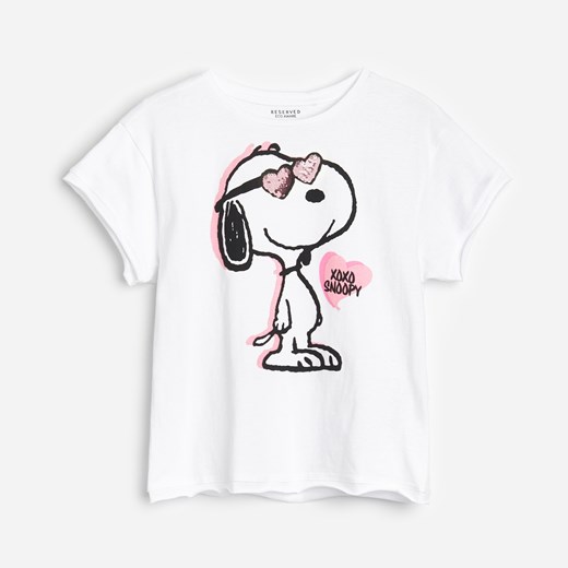 Reserved - Bawełniany t-shirt Snoopy - Kremowy Reserved 152 wyprzedaż Reserved