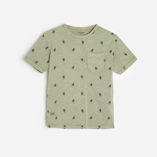 Reserved - Bawełniany t-shirt z nadrukiem - Zielony Reserved 110 Reserved okazyjna cena