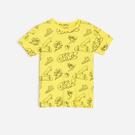 Reserved - Bawełniany t-shirt z nadrukiem - Żółty Reserved 140 okazja Reserved