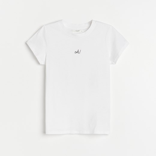 Reserved - Bawełniany t-shirt z napisem - Biały Reserved S Reserved promocja