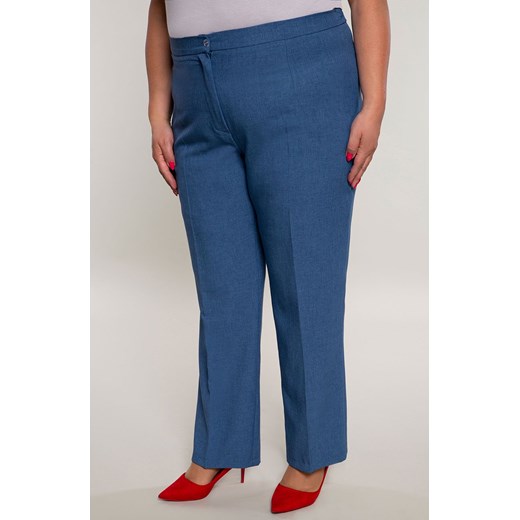Lniane spodnie w kant w niebieskim kolorze 54 Modne Duże Rozmiary