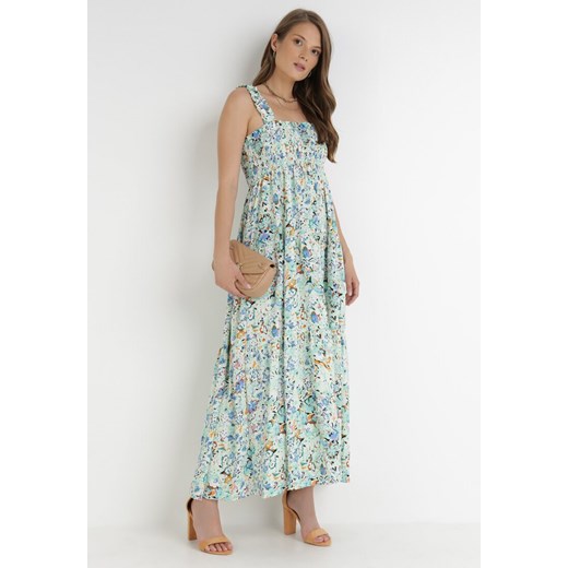 Wielokolorowa sukienka Born2be na spacer na ramiączkach trapezowa w kwiaty boho maxi 