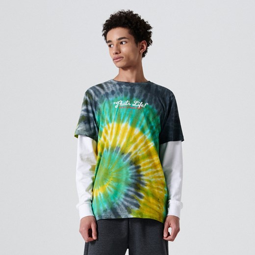 Cropp - Bawełniany t-shirt z efektem tie dye - Zielony Cropp XS promocja Cropp