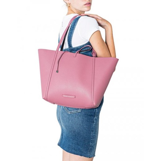 Shopper bag różowa Armani Exchange duża na ramię matowa 