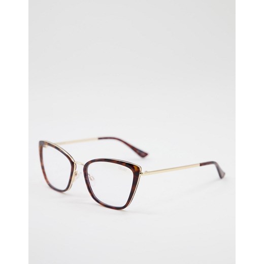 Quay – Click Bait – Szylkretowe damskie okulary typu kocie oczy chroniące przed niebieskim światłem-Brązowy Quay Australia No Size Asos Poland