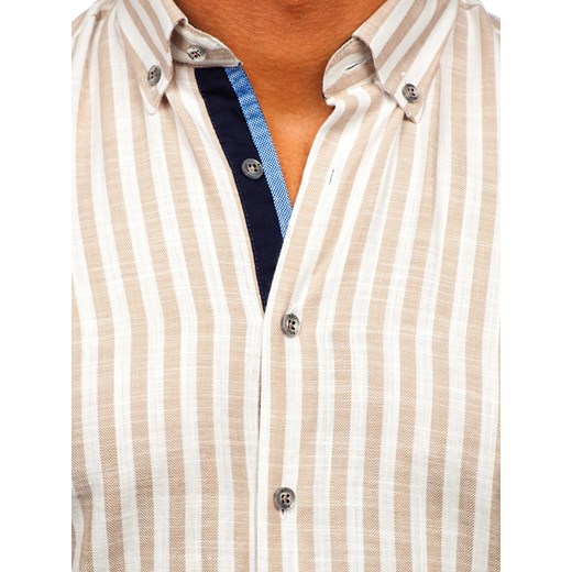 Beżowa koszula męska w paski z krótkim rękawem Bolf 21500 XL okazja Denley