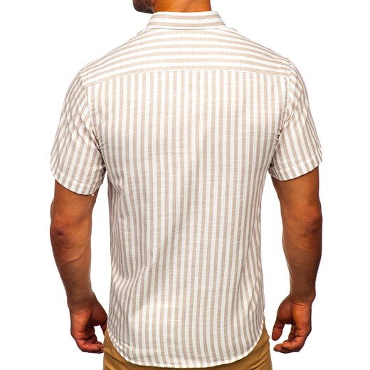 Beżowa koszula męska w paski z krótkim rękawem Bolf 21500 L okazja Denley