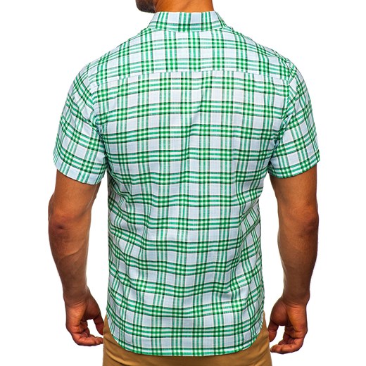 Zielona koszula męska w kratę z krótkim rękawem Bolf 201501 M wyprzedaż Denley