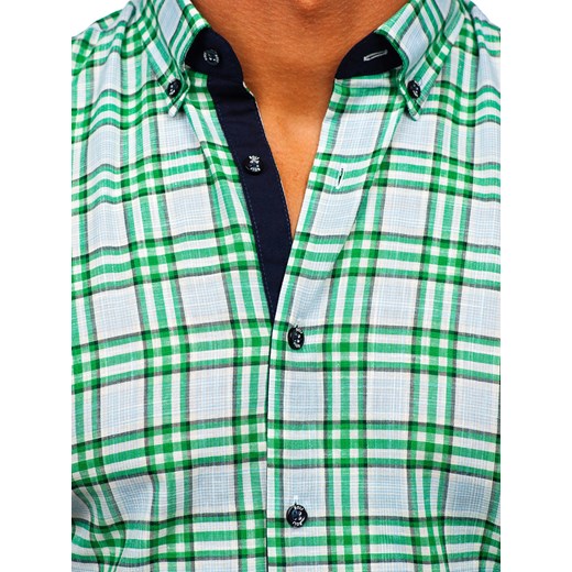 Zielona koszula męska w kratę z krótkim rękawem Bolf 201501 2XL wyprzedaż Denley