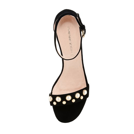 Czarne aksamitne sandały z perłami PALMI Primamoda 37 okazyjna cena Primamoda