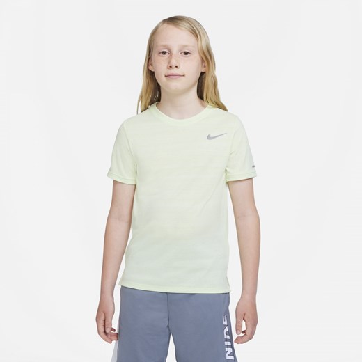 Zielona bluzka dziewczęca Nike z tkaniny z krótkim rękawem 