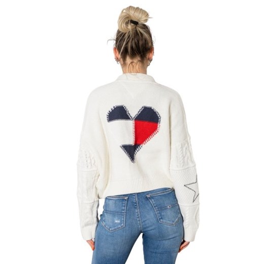 tommy hilfiger jeans - Tommy Hilfiger Jeans Sweter Kobieta - PATCHWORK HEART  - Biały M Italian Collection