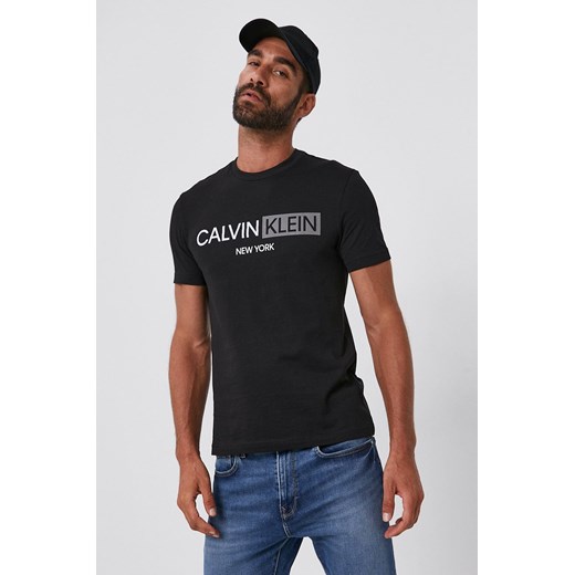 Czarny t-shirt męski Calvin Klein z dzianiny z krótkim rękawem 