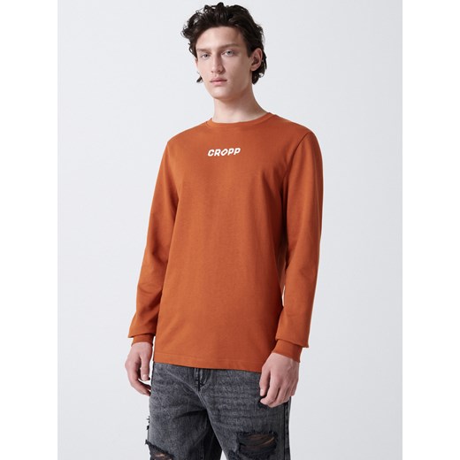 Cropp - Koszulka longsleeve z nadrukiem - Brązowy Cropp L Cropp
