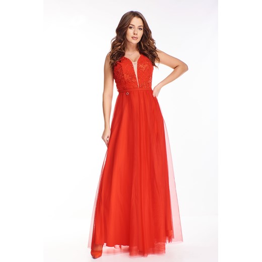 wieczorowa sukienka maxi z haftowaną górą z cekinami Ptakmoda.com 38 ptakmoda.com