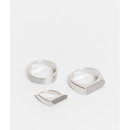 ASOS DESIGN – Zestaw 3 kanciastych pierścionków w kolorze oksydowanego srebra-Srebrny M/L Asos Poland