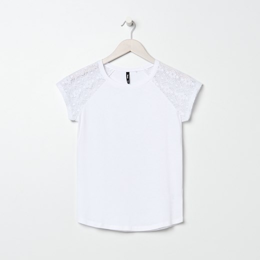 Sinsay - Koszulka z ażurowymi rękawami ECO AWARE - Biały Sinsay XXL okazyjna cena Sinsay