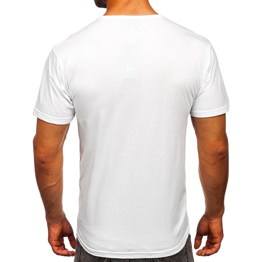T-shirt męski bez nadruku w serek biały Bolf 192131 S wyprzedaż Denley