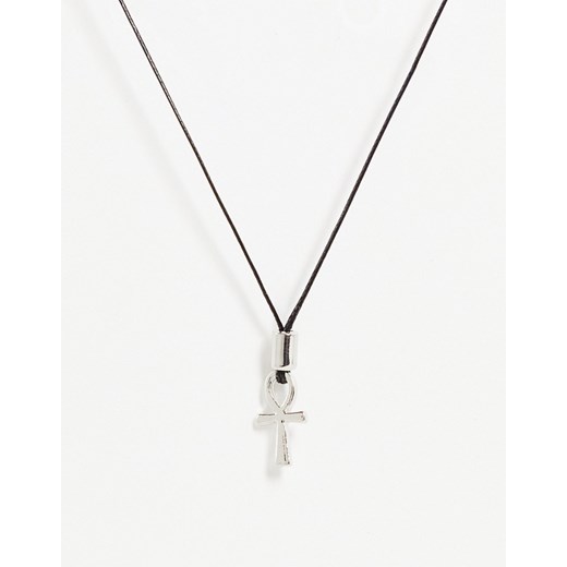 ASOS DESIGN – Cienki sznurkowy naszyjnik z symbolem ankh w srebrnym kolorze No Size Asos Poland