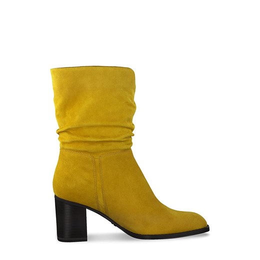 Żółte kozaki damskie Tamaris na obcasie welurowe eleganckie 