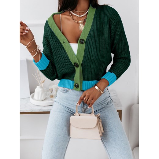 Wełniany sweterek rozpinany z guzikami MANILI - butelkowa zieleń one size magmac.pl