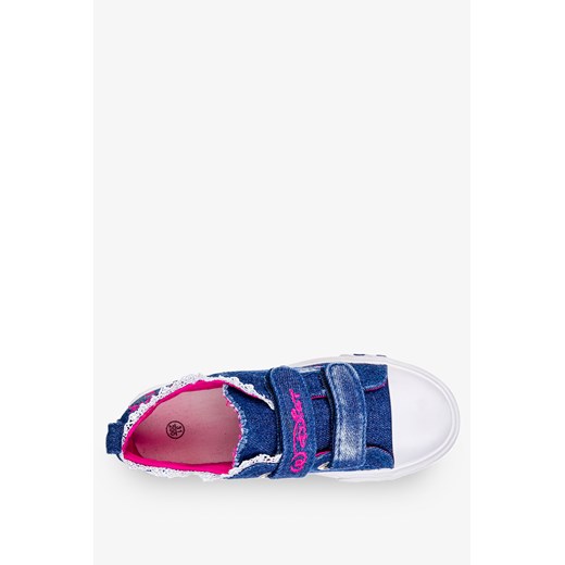 Granatowe trampki jeansowe na rzepy cekiny koronka Casu 11/4/21/M Casu 30 okazja Casu.pl outlet