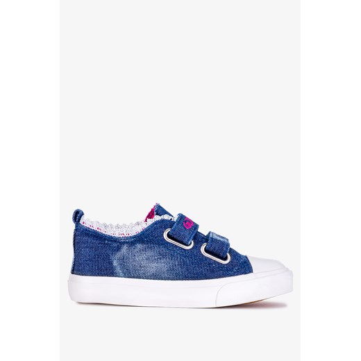 Granatowe trampki jeansowe na rzepy cekiny koronka Casu 11/4/21/M Casu 32 Casu.pl outlet okazja