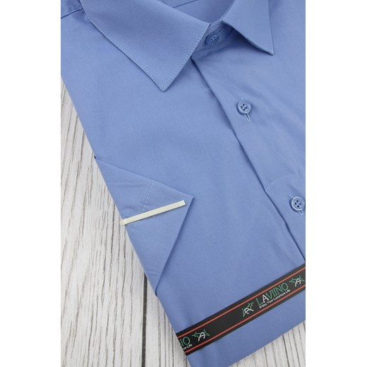 Koszula Męska Elegancka Wizytowa do garnituru Laviino gładka niebieska z krótkim rękawem w kroju REGULAR K944 Laviino XL promocyjna cena ŚWIAT KOSZUL