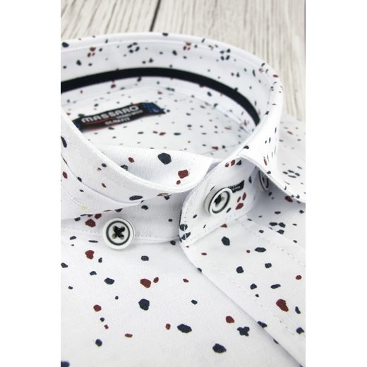 Koszula Męska Massaro biała we wzorki z długim rękawem w kroju SLIM FIT A406 Massaro XL promocyjna cena ŚWIAT KOSZUL