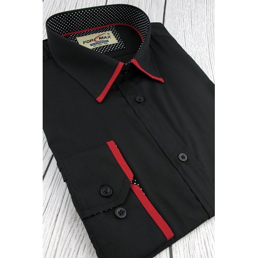 Koszula Męska For Max gładka czarna z długim rękawem w kroju REGULAR A563 For Max L ŚWIAT KOSZUL okazyjna cena