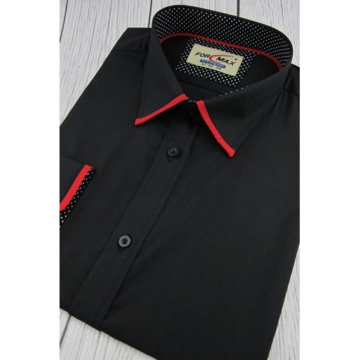 Koszula Męska For Max gładka czarna z długim rękawem w kroju REGULAR A563 For Max L okazyjna cena ŚWIAT KOSZUL