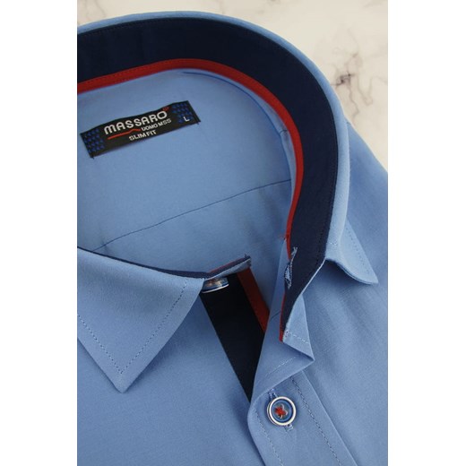 Koszula Męska Massaro gładka niebieska z krótkim rękawem w kroju SLIM FIT N008 Massaro L promocyjna cena ŚWIAT KOSZUL