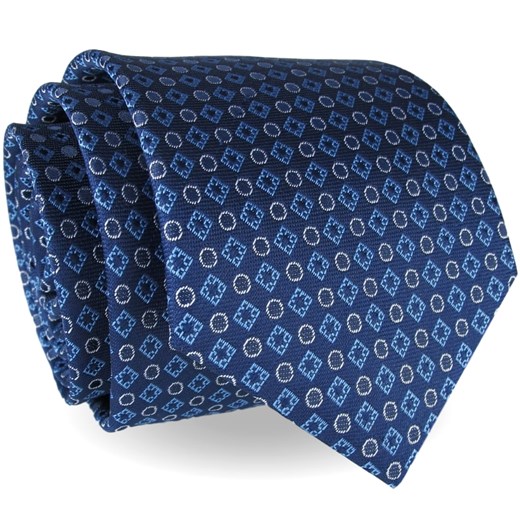 Krawat Męski Elegancki Modny klasyczny szeroki granatowy niebieski we wzorki G228 Jasman okazyjna cena ŚWIAT KOSZUL
