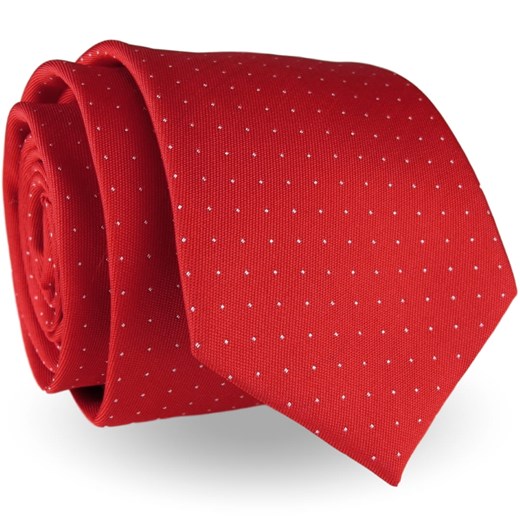 Krawat Męski Elegancki Modny klasyczny szeroki czerwony w kropki G237 Jasman wyprzedaż ŚWIAT KOSZUL
