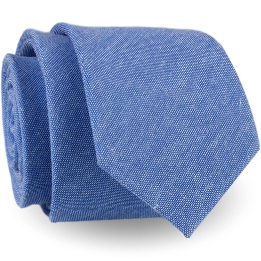 Krawat Męski Elegancki Modny Śledź wąski błękitny melanż Bawełniany G279 promocyjna cena ŚWIAT KOSZUL