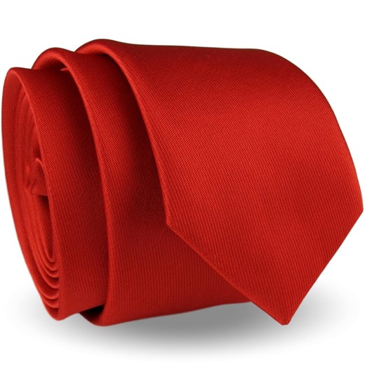 Krawat Męski Elegancki Modny Śledź wąski gładki czerwony makowy G303 okazyjna cena ŚWIAT KOSZUL