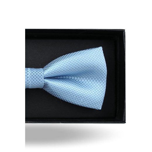 Mucha Muszka Męska Elegancka tradycyjna gotowa niebieska błękitna w drobną kratę z połyskiem M381 Laviino promocyjna cena ŚWIAT KOSZUL