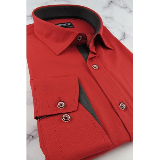Duża Koszula Męska Elegancka Wizytowa do garnituru gładka czerwona makowa Sefiro Duże rozmiary A748 Sefiro 6XL ŚWIAT KOSZUL