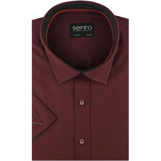 Koszula Męska Elegancka gładka bordowa burgundowa z krótkim rękawem w kroju SLIM FIT Sefiro N212 Sefiro XL promocja ŚWIAT KOSZUL