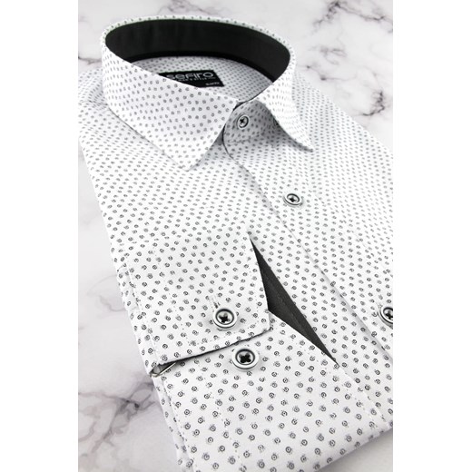 Koszula Męska Elegancka Wizytowa do garnituru biała we wzorki z długim rękawem w Sefiro XL promocyjna cena ŚWIAT KOSZUL