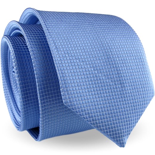 Krawat Męski Elegancki Modny Klasyczny szeroki błękitny jasny niebieski w delikatną kratkę G331 wyprzedaż ŚWIAT KOSZUL