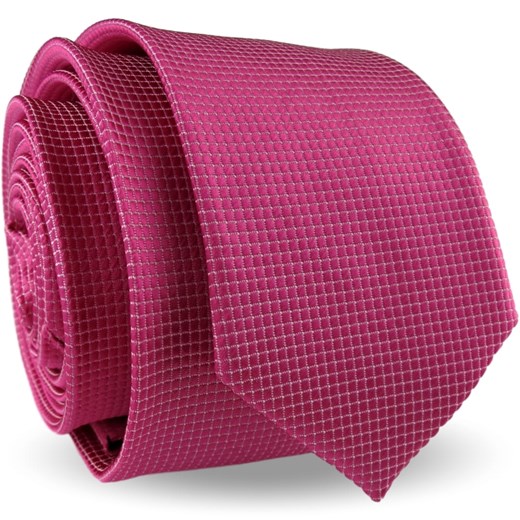 Krawat Męski Elegancki Modny Klasyczny szeroki różowy fuksja w delikatną kratkę G336 wyprzedaż ŚWIAT KOSZUL