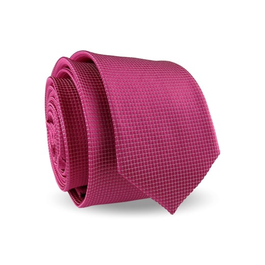 Krawat Męski Elegancki Modny Klasyczny szeroki różowy fuksja w delikatną kratkę G336 ŚWIAT KOSZUL promocyjna cena