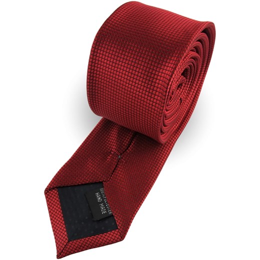 Krawat Męski Elegancki Modny Śledź wąski bordowy wiśniowy w delikatną kratkę G341 okazyjna cena ŚWIAT KOSZUL